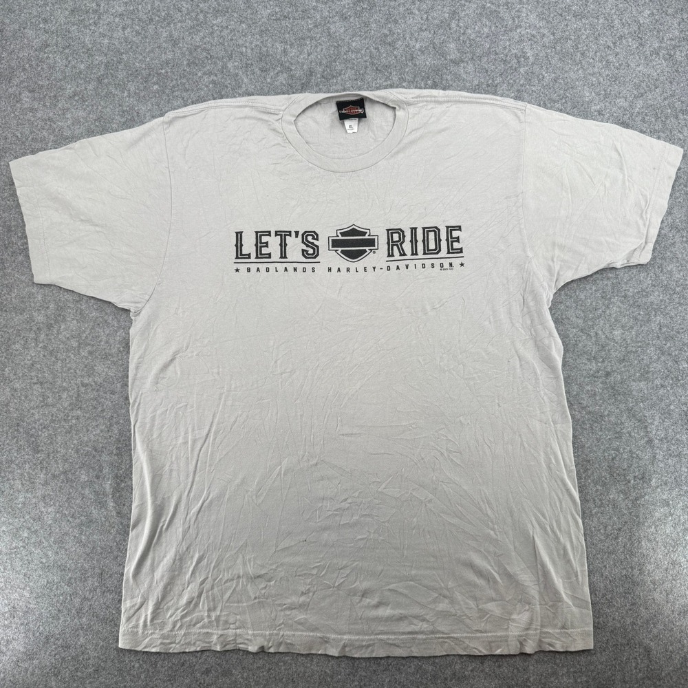 Harley-Davidson T-Shirt Mens XL Badlands Let's Ride Gray Graphic EUC